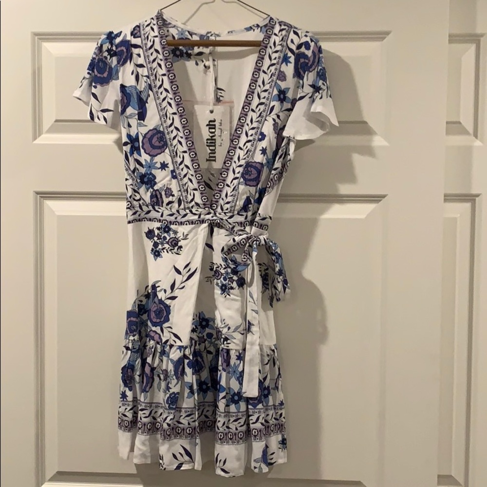 Indikah by Angel Biba Floral Print Mini Wrap Dress